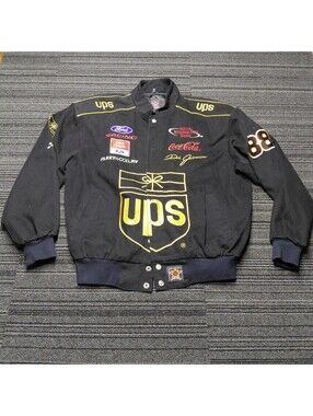 Vintage Dale Jarrett #88 UPS NASCAR Racing Jacket Mens M Black Embroidered